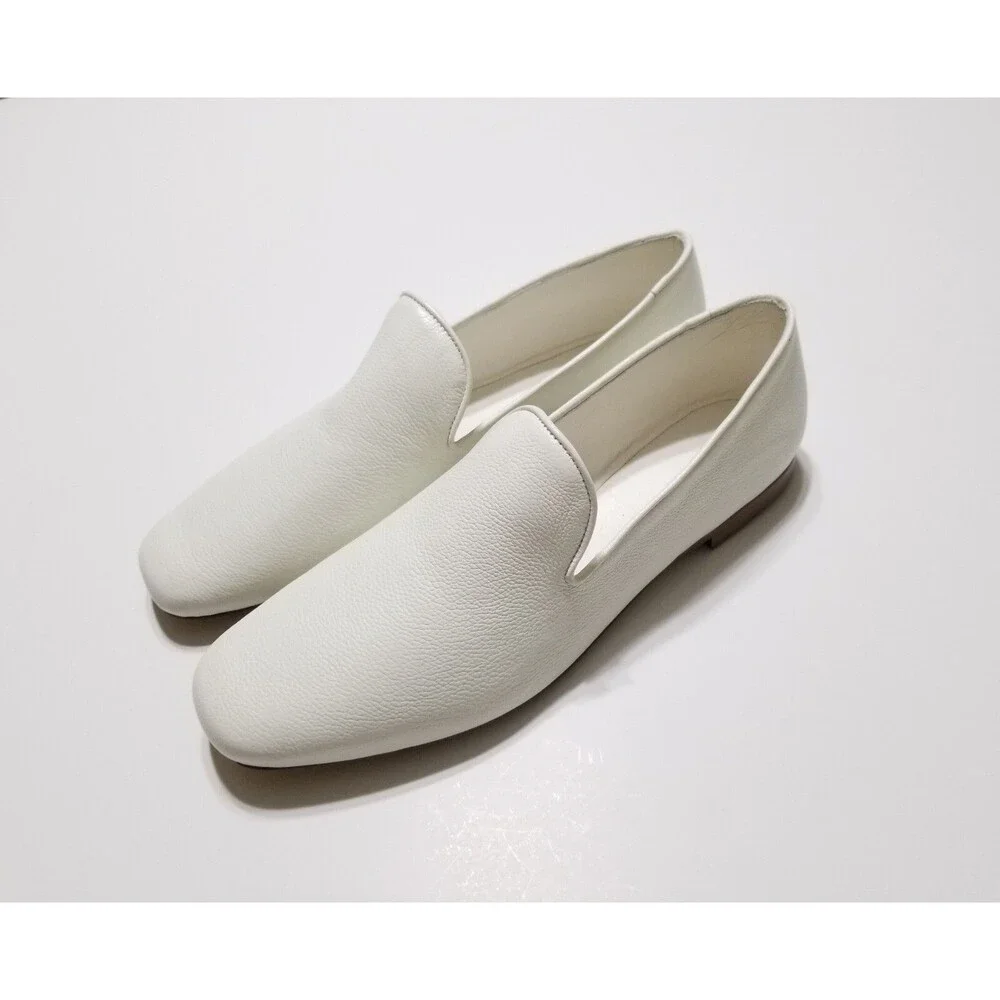 NIB Vince Bray White Leather Flat Loafer Smoking Slipper Size 6.5, 8, 8.5 $295